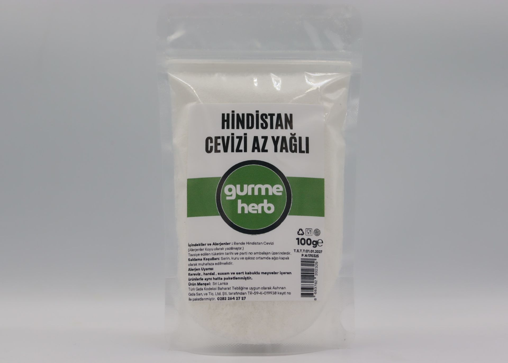 Hindistan Cevizi Az Yağlı 100g (Gurmeherb)